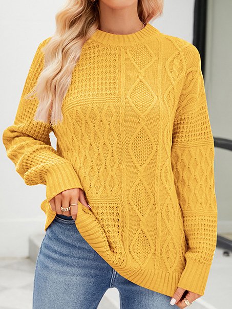 Pulls Femmes Décontracté Plain Hiver Naturel Manches Longues Col Rond Fil/fil de laine Régulier Élasticité moyenne