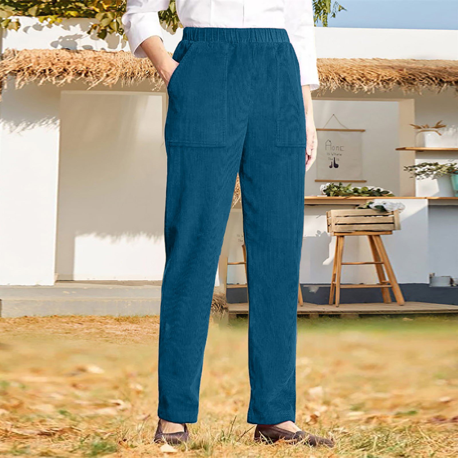 Pantalons Décontracté Plain Printemps / Automne Naturel Aucune élasticité Ample Tissu pelucheux/polaire granuleux Long Droit pour Femmes