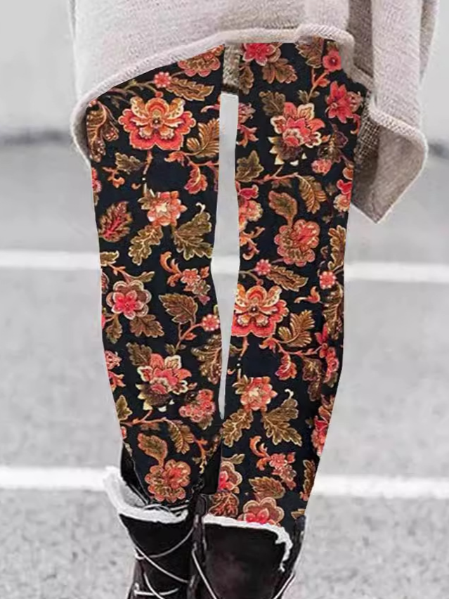 Pantalons De Yoga Femmes Rétro Floral Toutes Les Saisons Naturel à Haute Élasticité Serré Long Legging Régulier