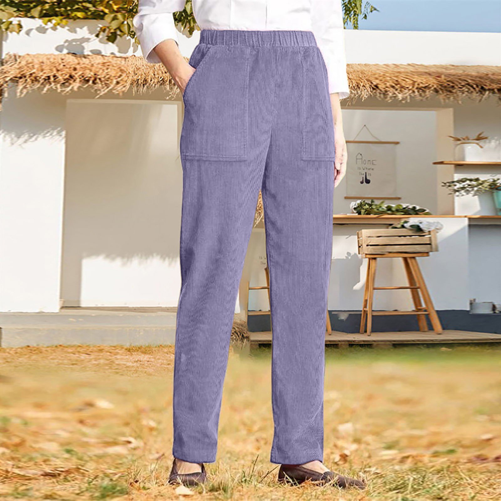 Pantalons Décontracté Plain Printemps / Automne Naturel Aucune élasticité Ample Tissu pelucheux/polaire granuleux Long Droit pour Femmes