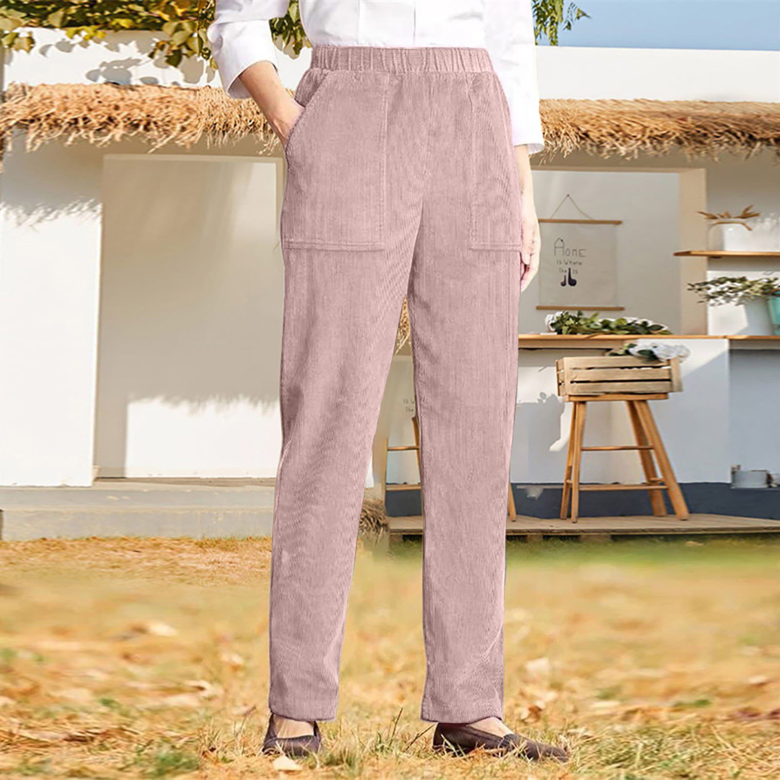 Pantalons Décontracté Plain Printemps / Automne Naturel Aucune élasticité Ample Tissu pelucheux/polaire granuleux Long Droit pour Femmes