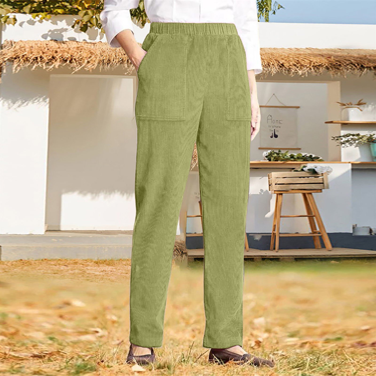 Pantalons Décontracté Plain Printemps / Automne Naturel Aucune élasticité Ample Tissu pelucheux/polaire granuleux Long Droit pour Femmes