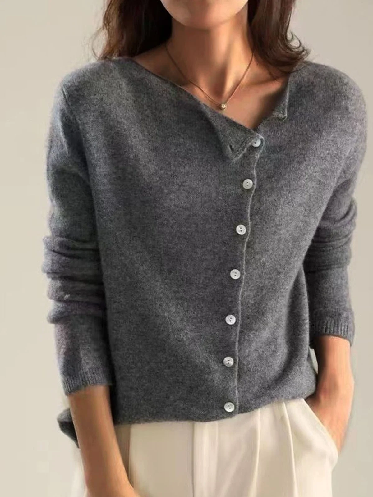 Cardigans Décontracté Plain Printemps / Automne Quotidien Ample Fil/fil de laine Droit Régulier Élasticité moyenne pour Femmes