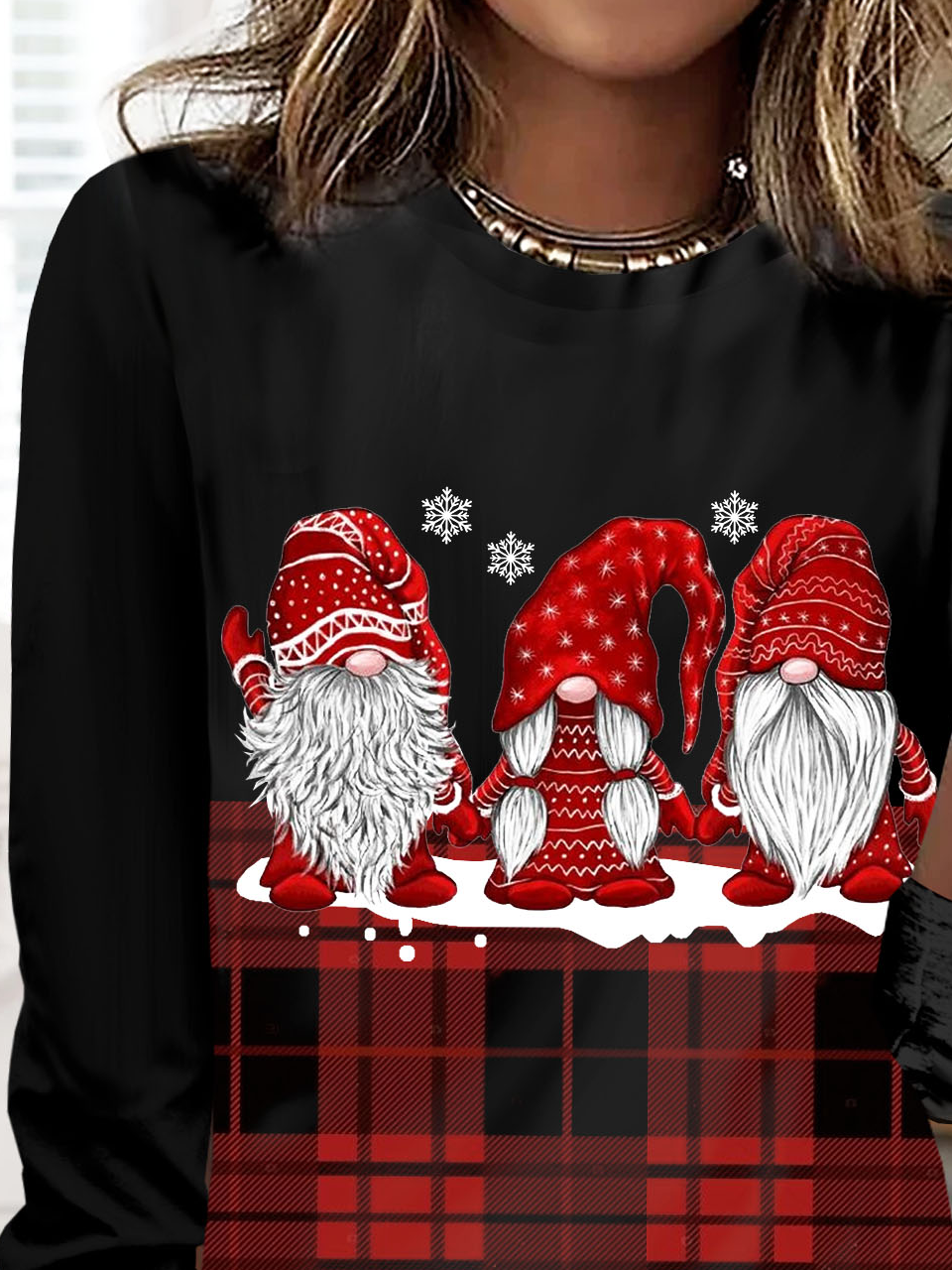 T-shirts Décontracté Printemps / Automne Flocon de Neige Micro-élasticité Ample Noël Régulier Droit Régulier pour Femmes