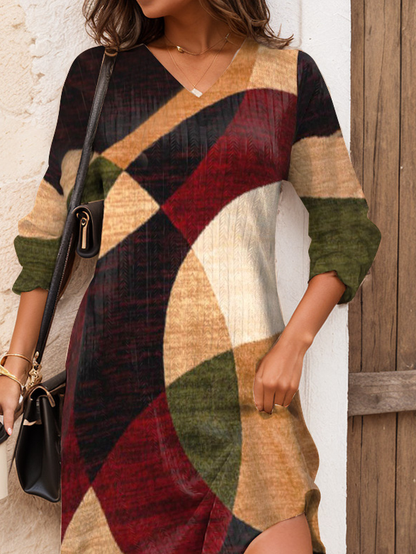 Robes Géométrique Décontracté Été Naturel Aucune élasticité Coupe Régulière Mi-longue Trapèze Non Ceinture pour Femmes