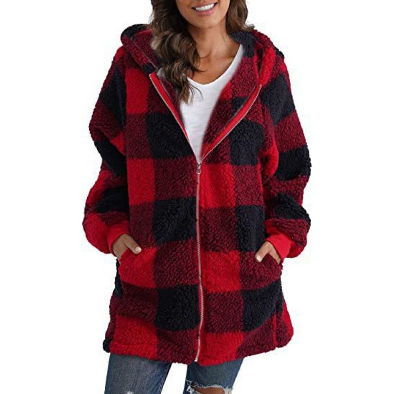 Blousons Femmes Décontracté Printemps / Automne Plaid Zip Sweat-shirt à Capuche Naturel Micro-élasticité Ample Régulier