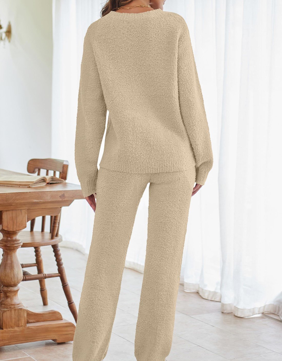 Deux Pièces Ensembles Femmes Décontracté Plain Printemps / Automne Naturel Micro-élasticité Quotidien Ample Manches Longues Entaillé