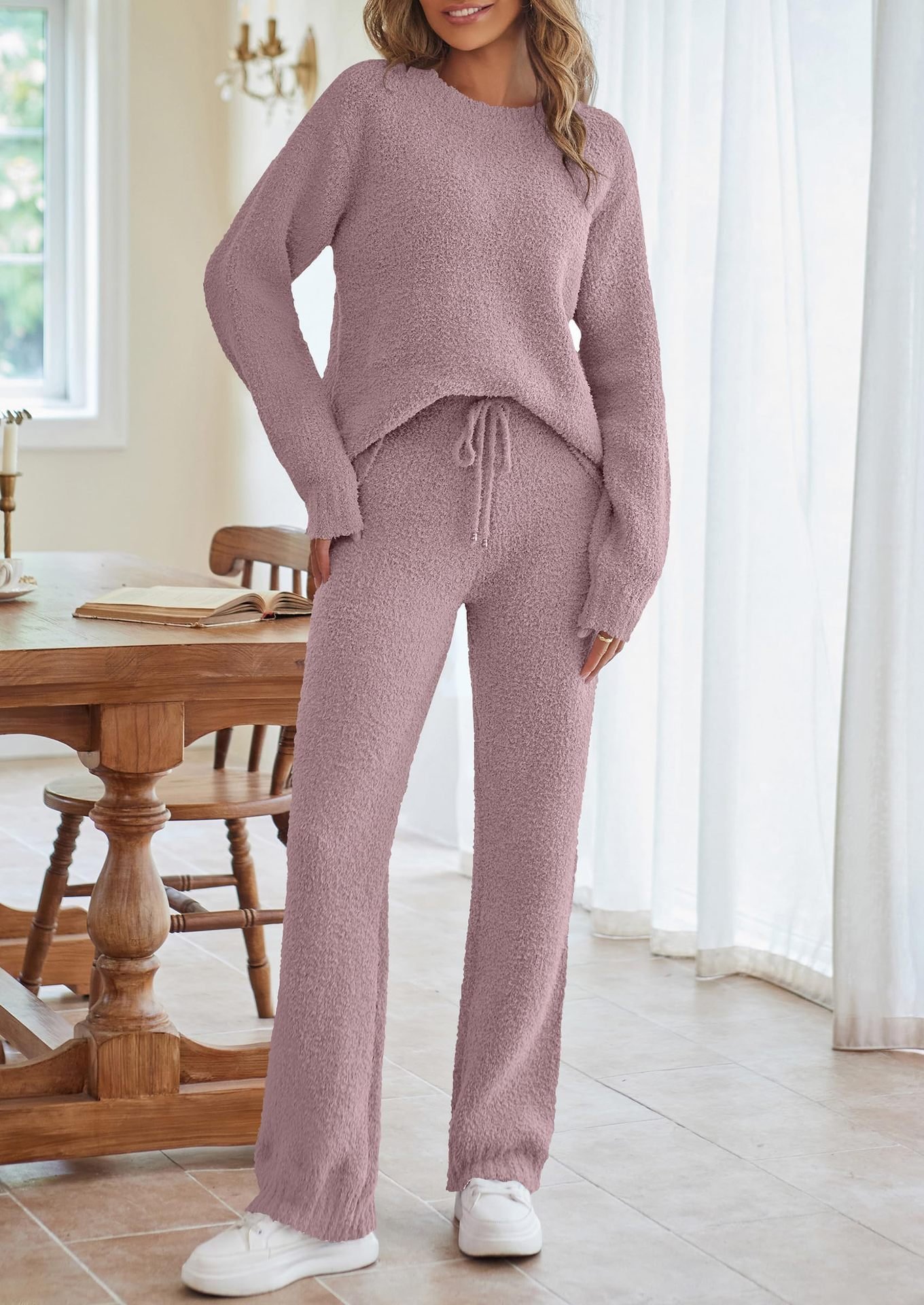 Deux Pièces Ensembles Femmes Décontracté Plain Printemps / Automne Naturel Micro-élasticité Quotidien Ample Manches Longues Entaillé