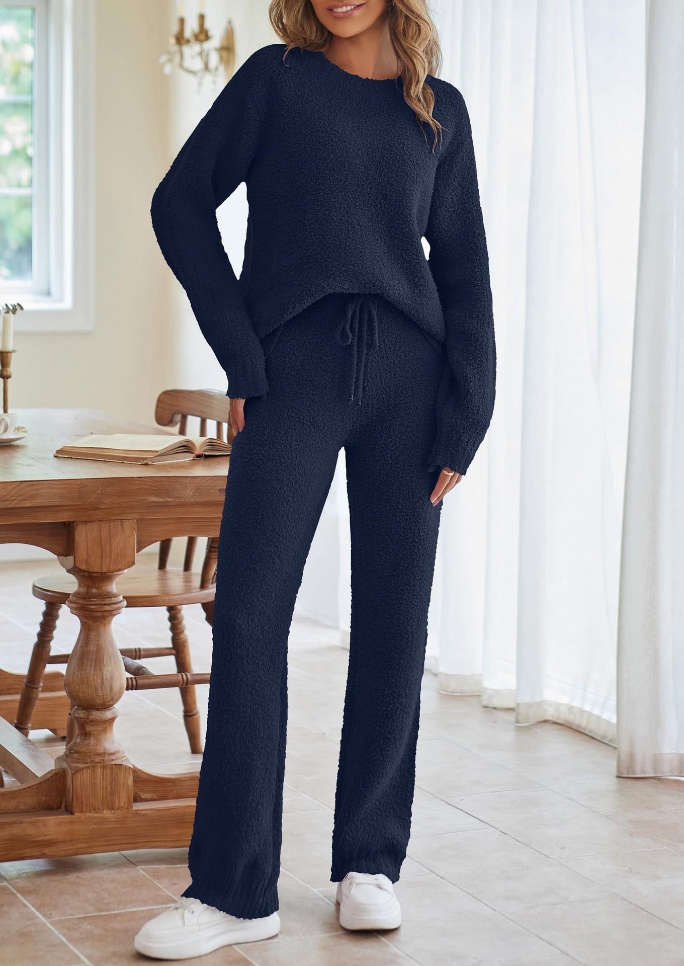 Deux Pièces Ensembles Femmes Décontracté Plain Printemps / Automne Naturel Micro-élasticité Quotidien Ample Manches Longues Entaillé