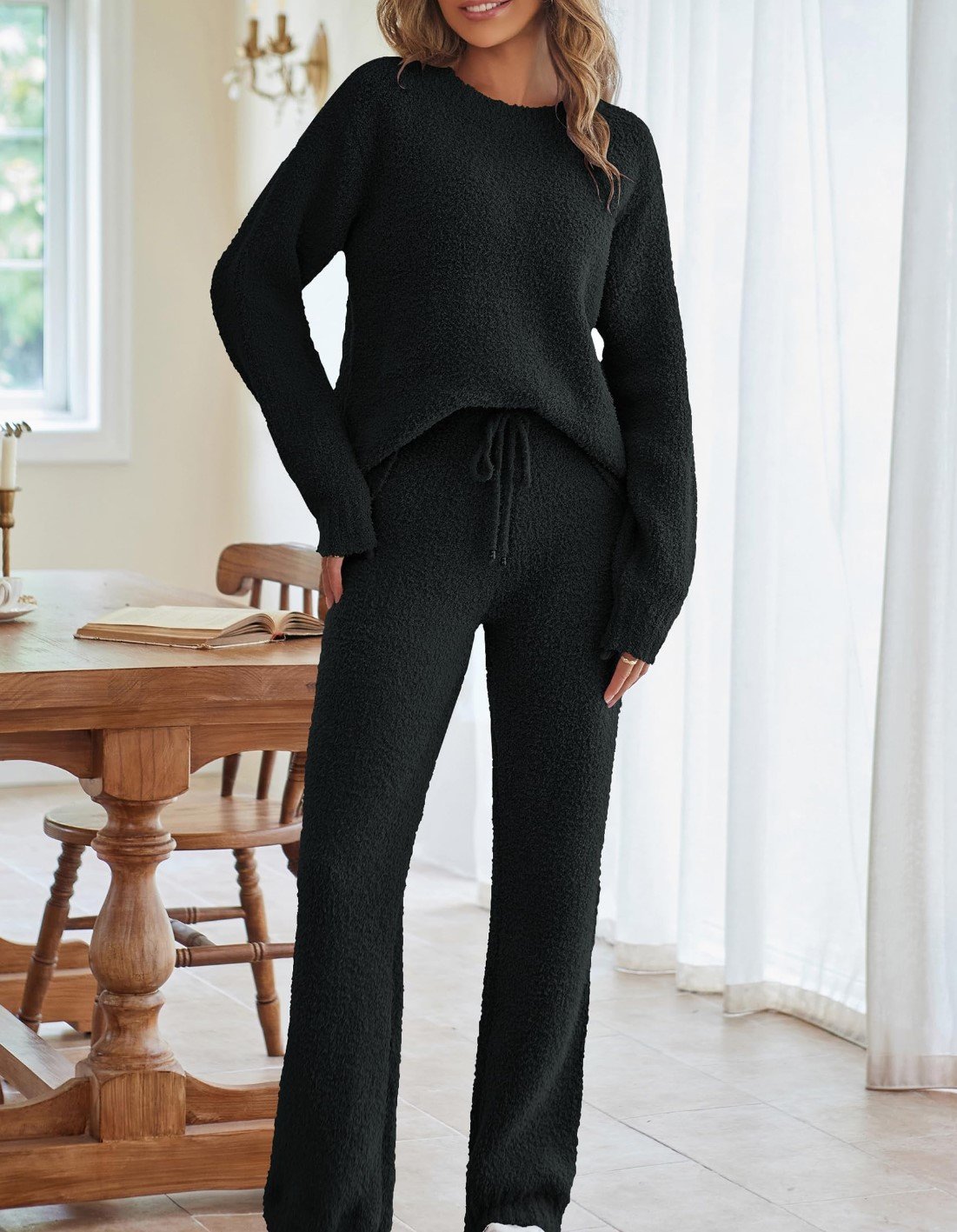 Deux Pièces Ensembles Femmes Décontracté Plain Printemps / Automne Naturel Micro-élasticité Quotidien Ample Manches Longues Entaillé