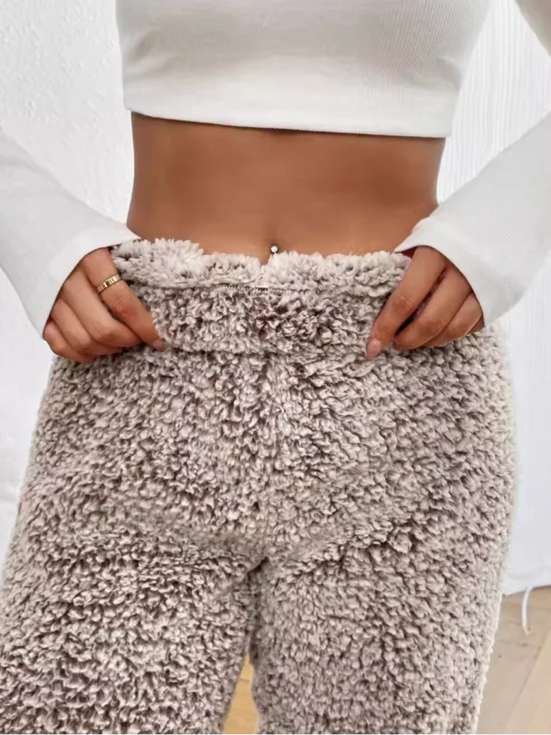 Pantalons Rayé Décontracté Printemps / Automne Naturel Micro-élasticité Quotidien Ample Tissu pelucheux/polaire granuleux Droit pour Femmes