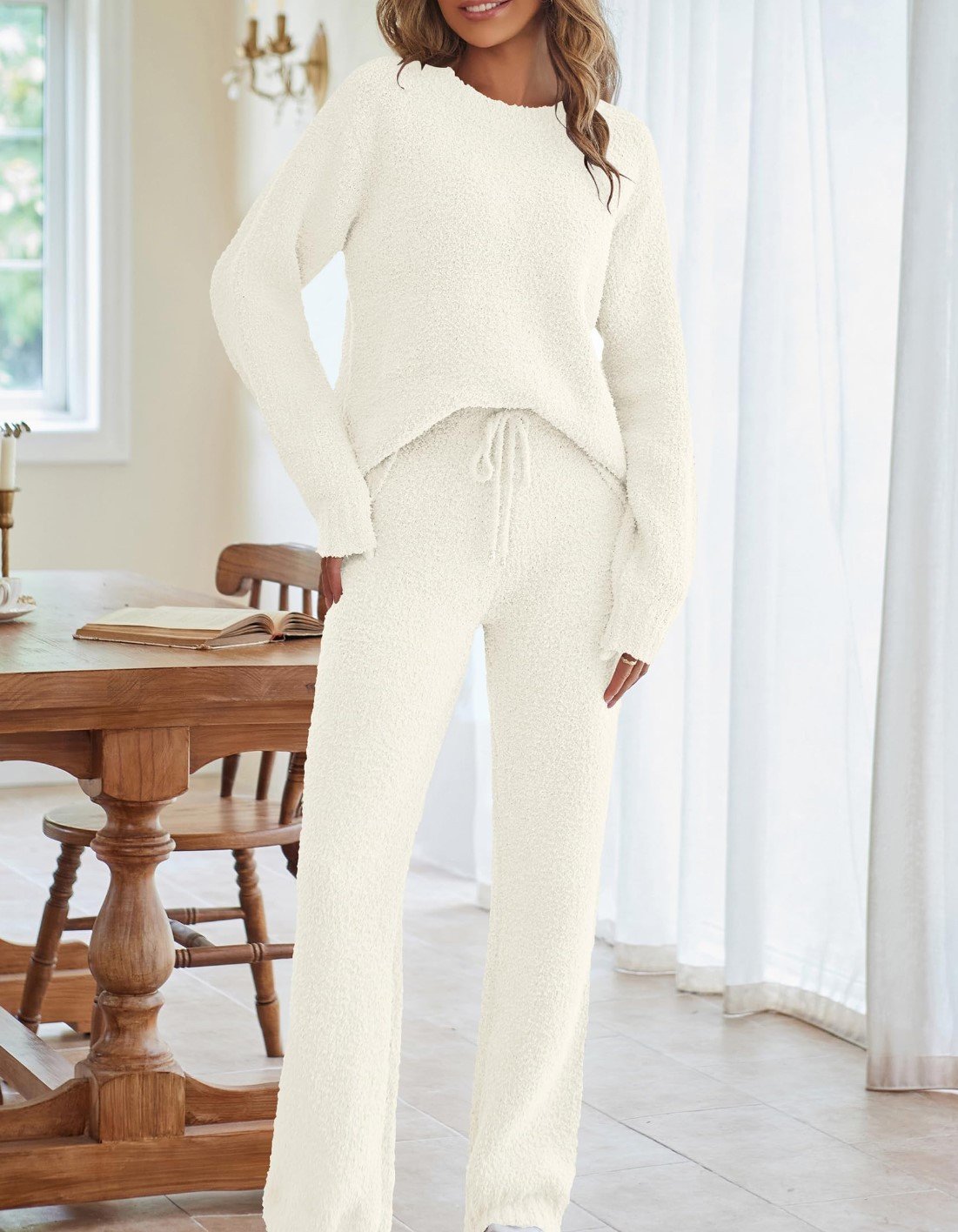 Deux Pièces Ensembles Femmes Décontracté Plain Printemps / Automne Naturel Micro-élasticité Quotidien Ample Manches Longues Entaillé