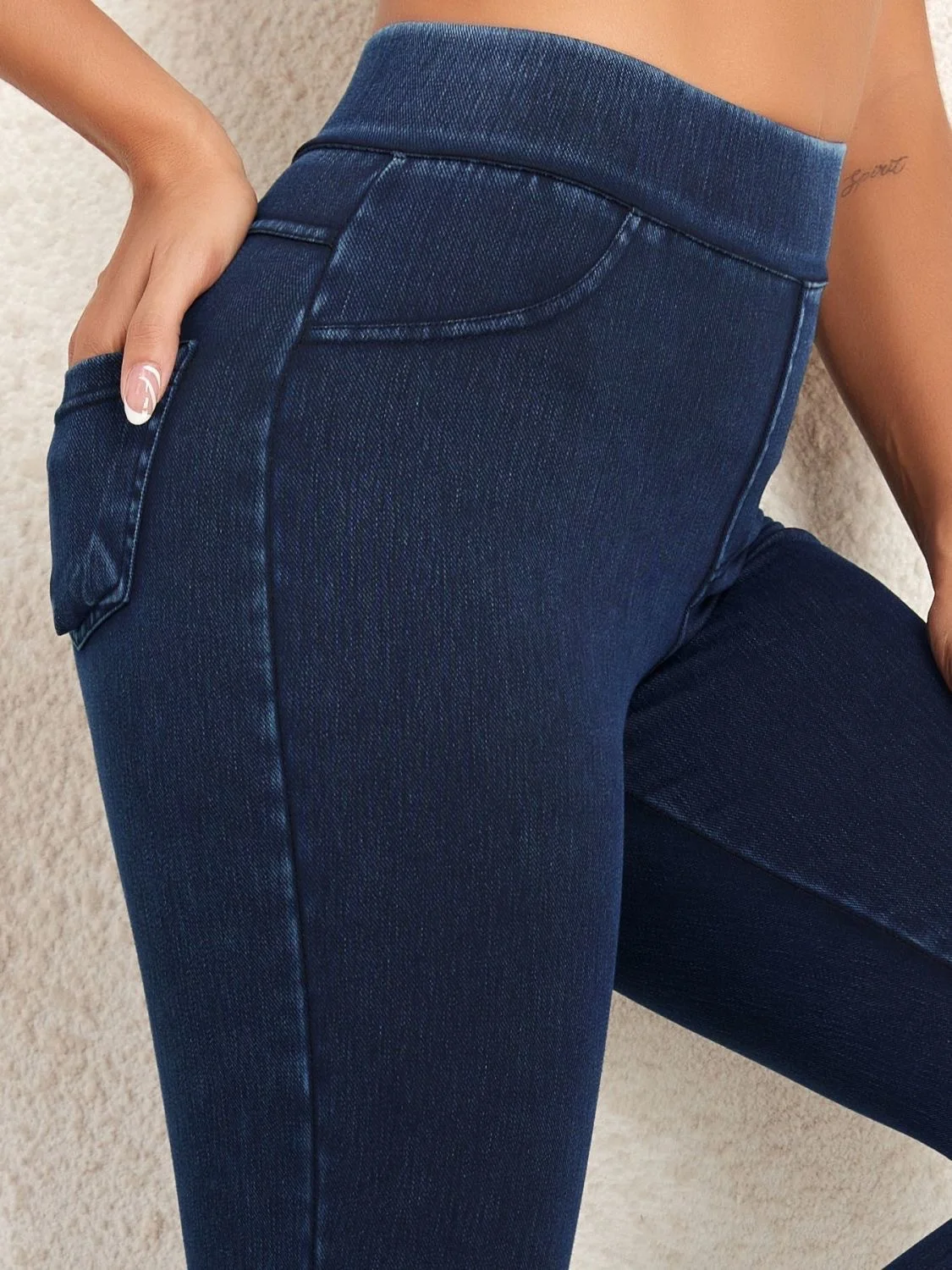 Jeans Décontracté Plain Printemps / Automne Naturel Serré Toile de Jean Long Legging Droit pour Femmes