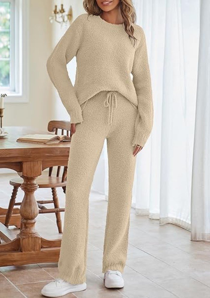 Deux Pièces Ensembles Femmes Décontracté Plain Printemps / Automne Naturel Micro-élasticité Quotidien Ample Manches Longues Entaillé