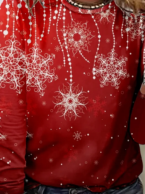 T-shirts Femmes Décontracté Printemps / Automne Noël Micro-élasticité Quotidien Noël Col Rond Droit Régulier
