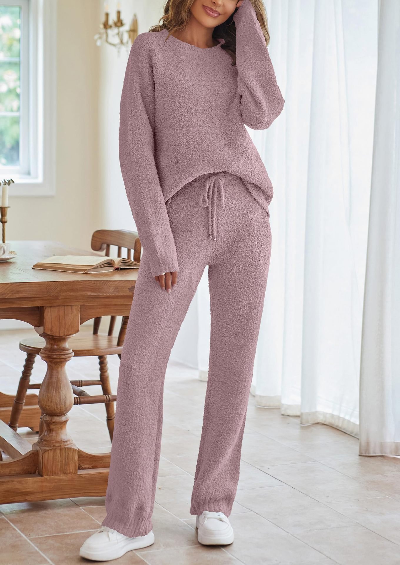 Deux Pièces Ensembles Femmes Décontracté Plain Printemps / Automne Naturel Micro-élasticité Quotidien Ample Manches Longues Entaillé