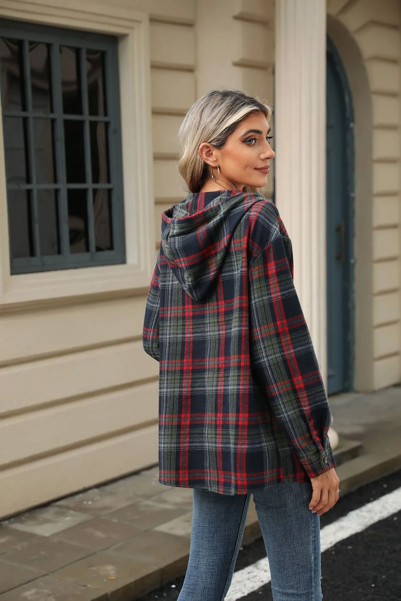 à Capuche Décontracté Printemps / Automne Plaid Polyester Sweat-shirt à Capuche Naturel Mi-long Boucle Régulier pour Femmes