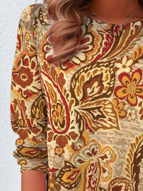 T-shirts Décontracté Ethnique Printemps / Automne Imprimé Aucune élasticité Quotidien Jersey Col Rond Régulier pour Femmes