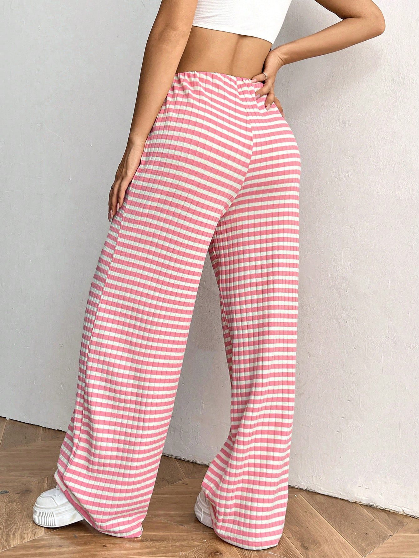 Pantalons Femmes Rayé Décontracté Printemps / Automne Naturel Micro-élasticité Quotidien Ample Droit Régulier