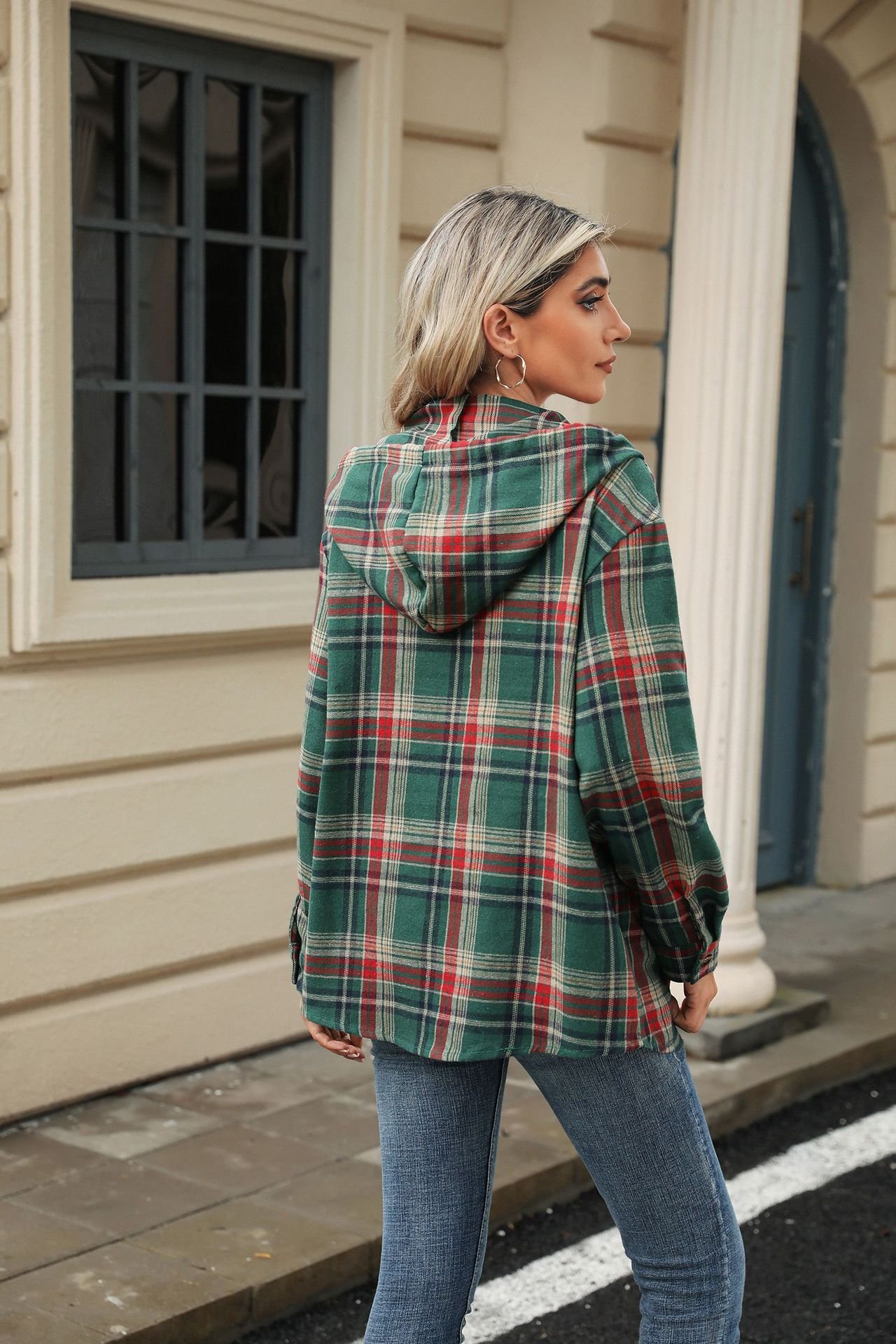 à Capuche Décontracté Printemps / Automne Plaid Polyester Sweat-shirt à Capuche Naturel Mi-long Boucle Régulier pour Femmes