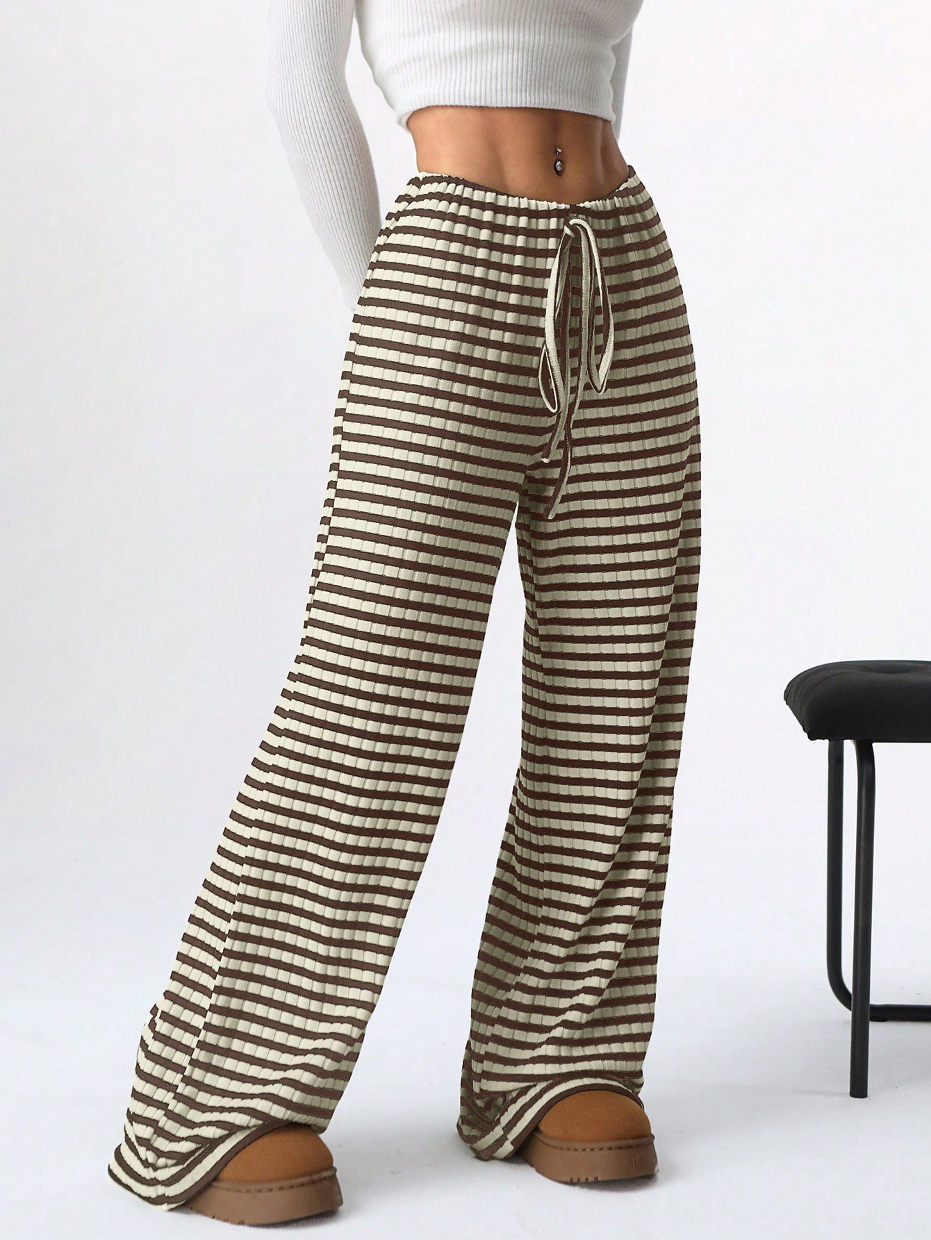 Pantalons Femmes Rayé Décontracté Printemps / Automne Naturel Micro-élasticité Quotidien Ample Droit Régulier