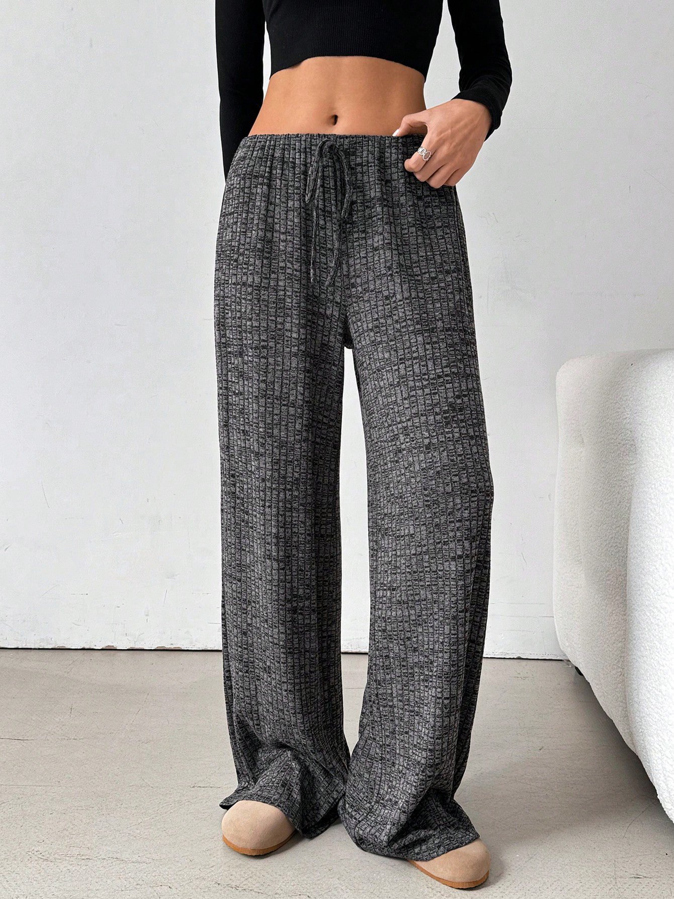 Pantalons Femmes Rayé Décontracté Printemps / Automne Naturel Micro-élasticité Quotidien Ample Droit Régulier