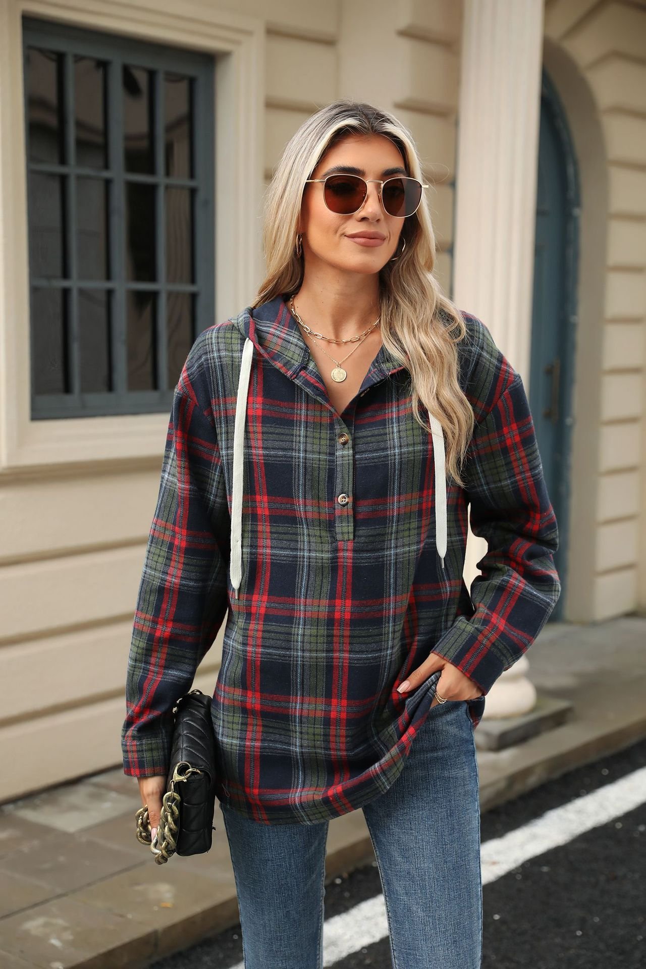 à Capuche Décontracté Printemps / Automne Plaid Polyester Sweat-shirt à Capuche Naturel Mi-long Boucle Régulier pour Femmes