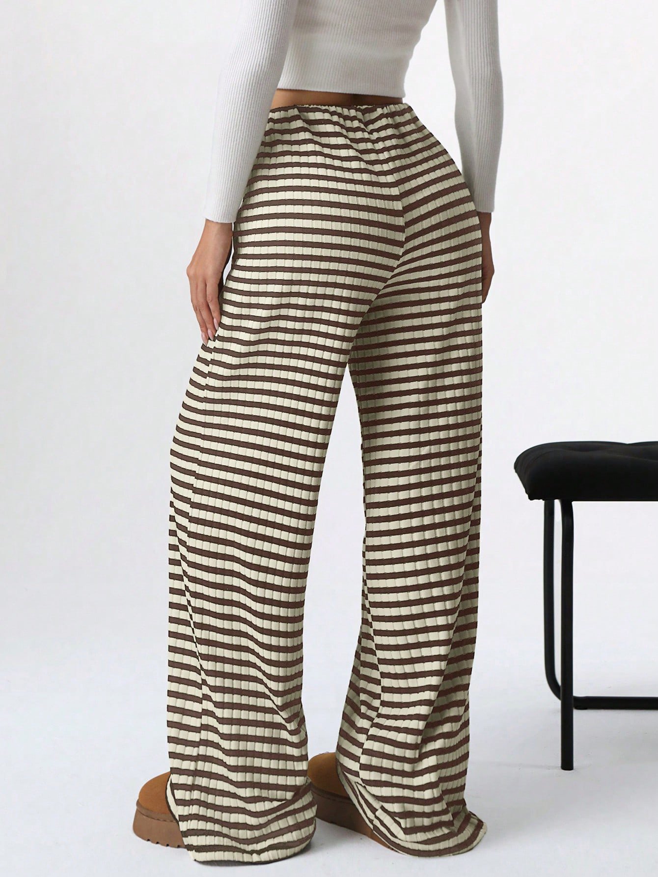 Pantalons Femmes Rayé Décontracté Printemps / Automne Naturel Micro-élasticité Quotidien Ample Droit Régulier