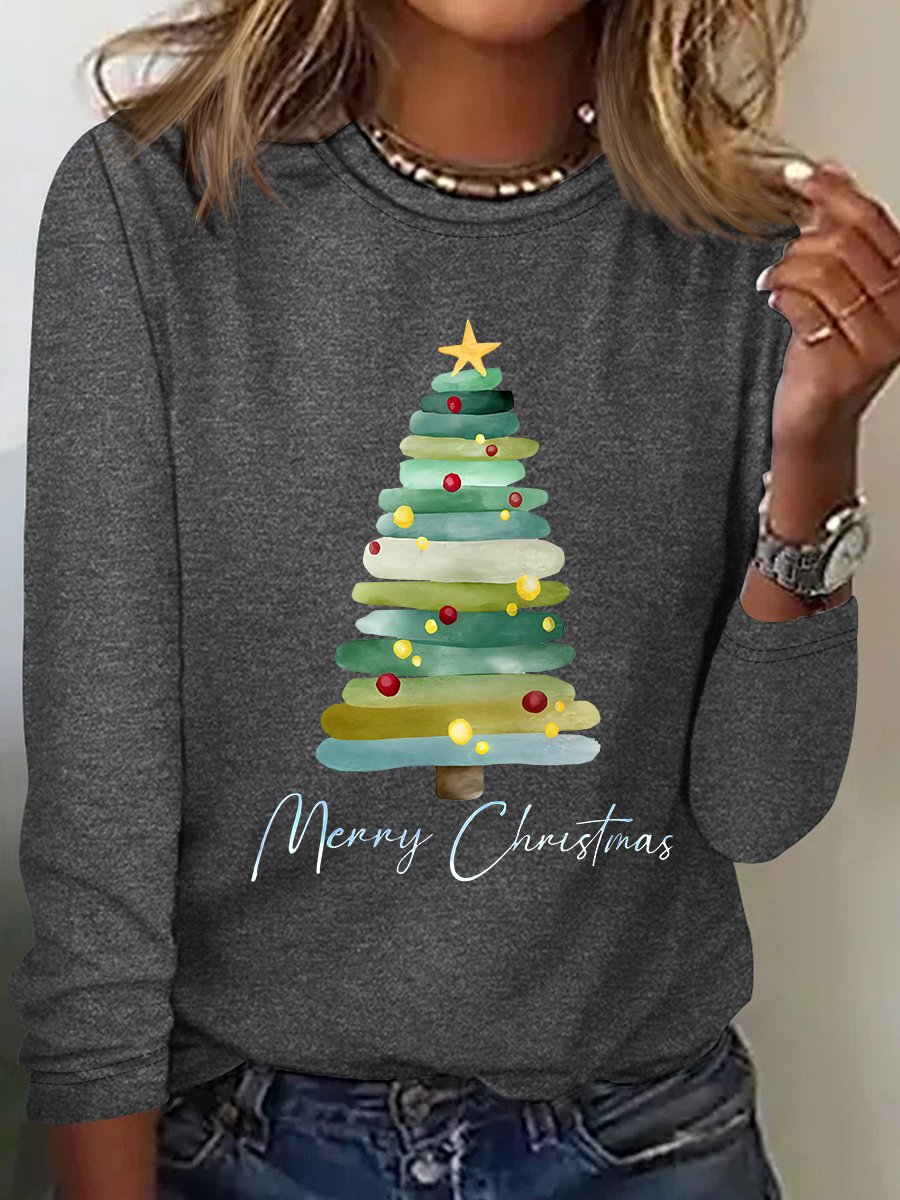 T-shirts Décontracté Printemps / Automne Sapin de Noël Quotidien Meilleure vente Manches Longues Régulier Droit Élasticité moyenne pour Femmes