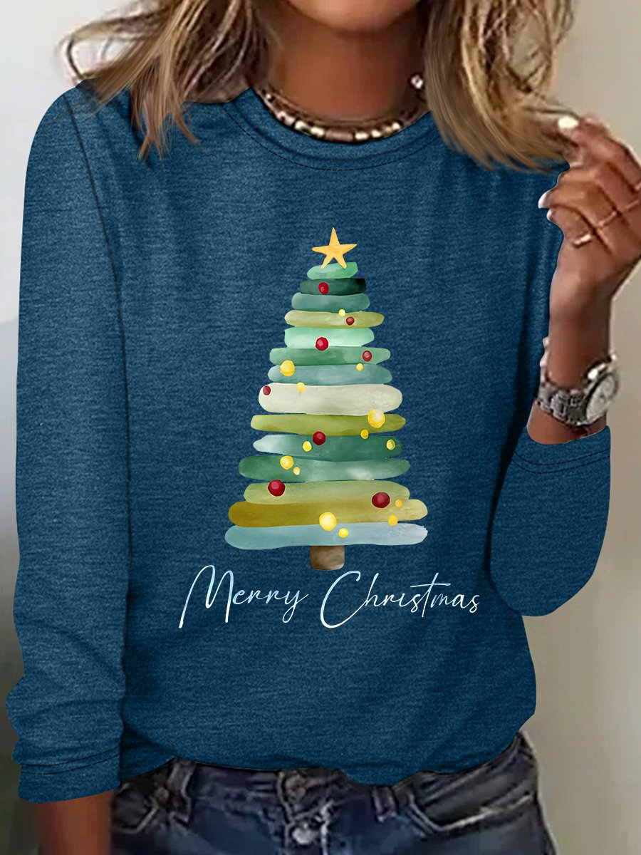 T-shirts Décontracté Printemps / Automne Sapin de Noël Quotidien Meilleure vente Manches Longues Régulier Droit Élasticité moyenne pour Femmes