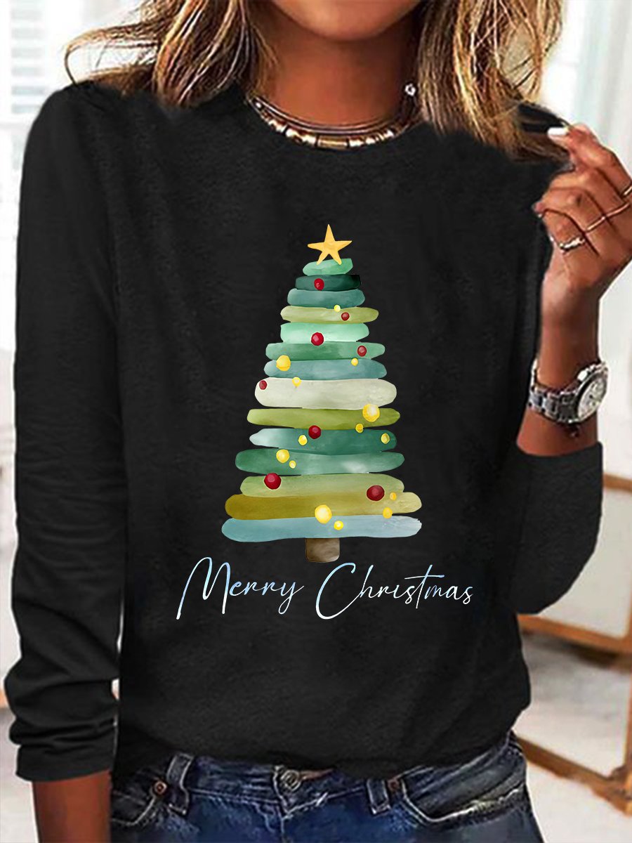 T-shirts Décontracté Printemps / Automne Sapin de Noël Quotidien Meilleure vente Manches Longues Régulier Droit Élasticité moyenne pour Femmes