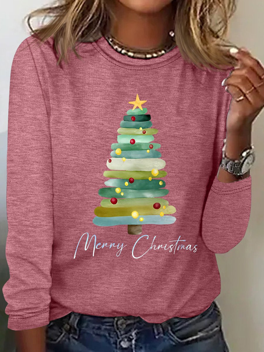 T-shirts Décontracté Printemps / Automne Sapin de Noël Quotidien Meilleure vente Manches Longues Régulier Droit Élasticité moyenne pour Femmes