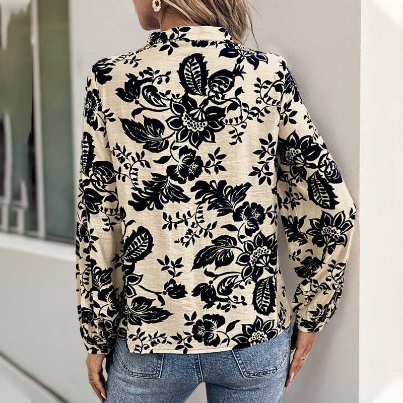 Chemises Femmes Décontracté Floral Printemps / Automne Polyester Col Montant Naturel Aucune élasticité Quotidien Manches Longues