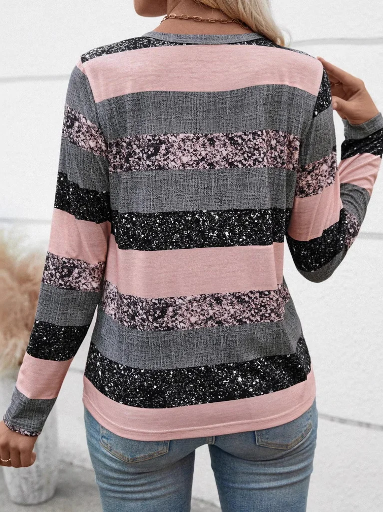 Chemisiers1 Décontracté Bloc de Couleur Printemps / Automne Micro-élasticité Quotidien Ample Manches Longues Entaillé Régulier pour Femmes