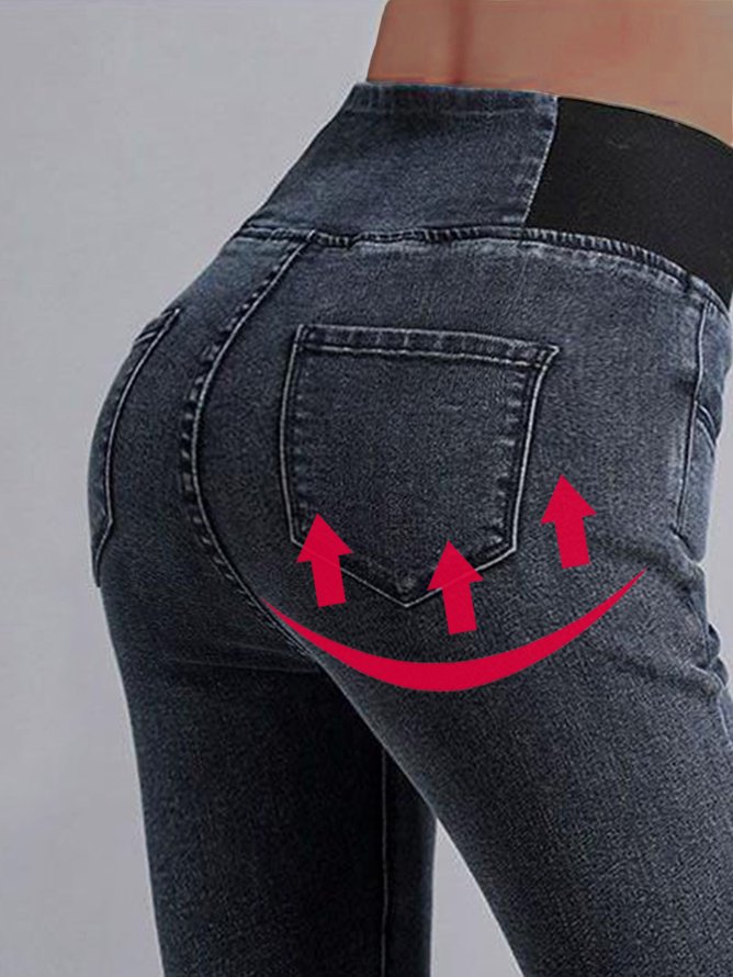 Jeans Femmes Décontracté Plain Printemps / Automne Taille Haute à Haute Élasticité Serré Long Droit Pantalon cigarette