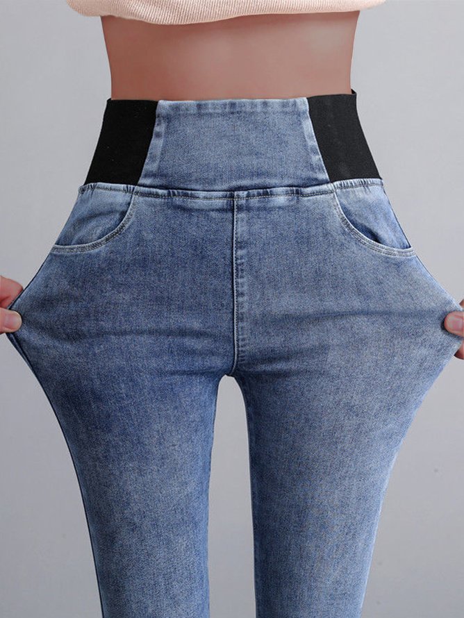 Jeans Femmes Décontracté Plain Printemps / Automne Taille Haute à Haute Élasticité Serré Long Droit Pantalon cigarette