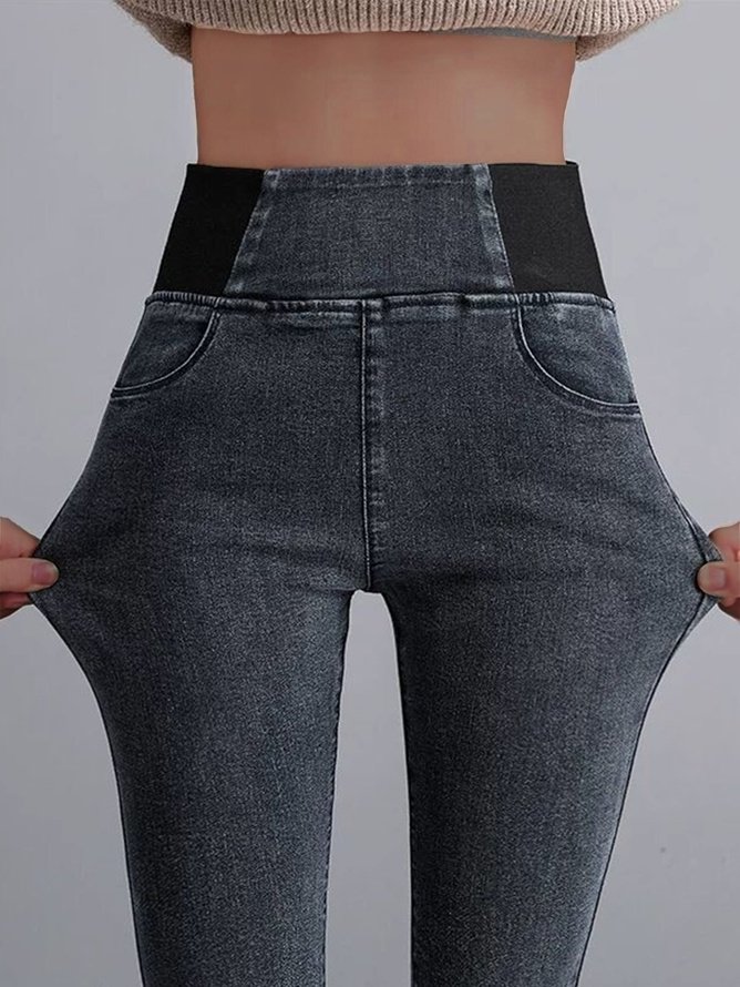 Jeans Femmes Décontracté Plain Printemps / Automne Taille Haute à Haute Élasticité Serré Long Droit Pantalon cigarette