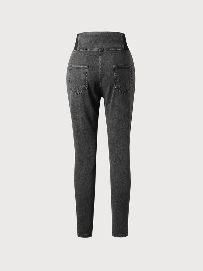 Jeans Femmes Décontracté Plain Printemps / Automne Taille Haute à Haute Élasticité Serré Long Droit Pantalon cigarette