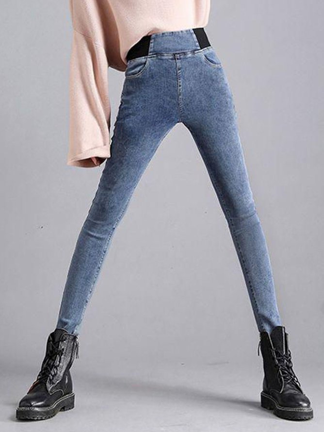 Jeans Femmes Décontracté Plain Printemps / Automne Taille Haute à Haute Élasticité Serré Long Droit Pantalon cigarette