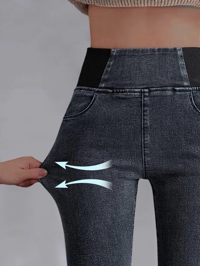 Jeans Femmes Décontracté Plain Printemps / Automne Taille Haute à Haute Élasticité Serré Long Droit Pantalon cigarette