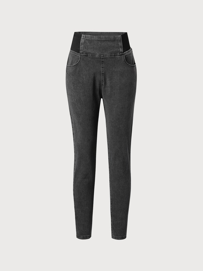 Jeans Femmes Décontracté Plain Printemps / Automne Taille Haute à Haute Élasticité Serré Long Droit Pantalon cigarette