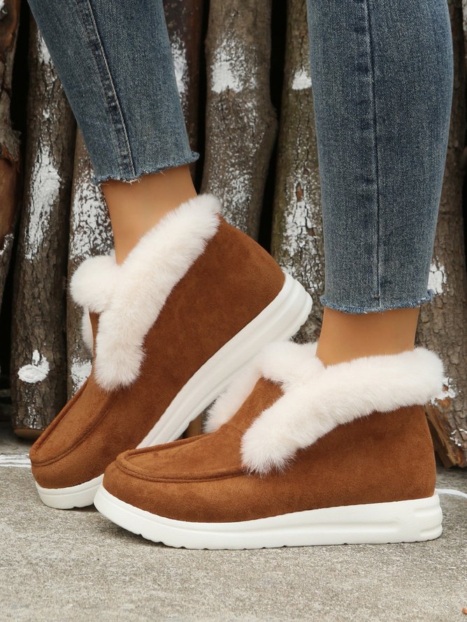 Rembourré de Coton Bottes Rétro Plain Hiver Quotidien Peluche Faux Suède Caoutchouc à Enfiler chaleur pour Femmes