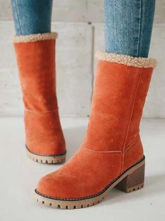 Rembourré de Coton Bottes Décontracté Plain Hiver Faire la navette Talon de Bloc Bout Rond Coton Caoutchouc à Enfiler pour Femmes