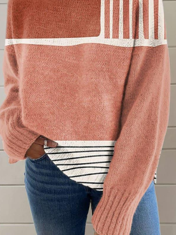 Pulls Géométrique Décontracté Printemps / Automne Micro-élasticité Manches Longues Col Roulé Fil/fil de laine Régulier Régulier pour Femmes