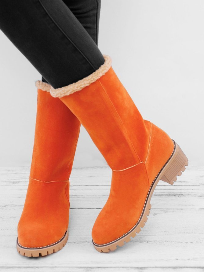 Rembourré de Coton Bottes Décontracté Plain Hiver Faire la navette Talon de Bloc Bout Rond Coton Caoutchouc à Enfiler pour Femmes