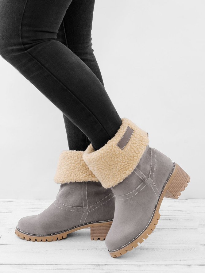 Rembourré de Coton Bottes Décontracté Plain Hiver Faire la navette Talon de Bloc Bout Rond Coton Caoutchouc à Enfiler pour Femmes