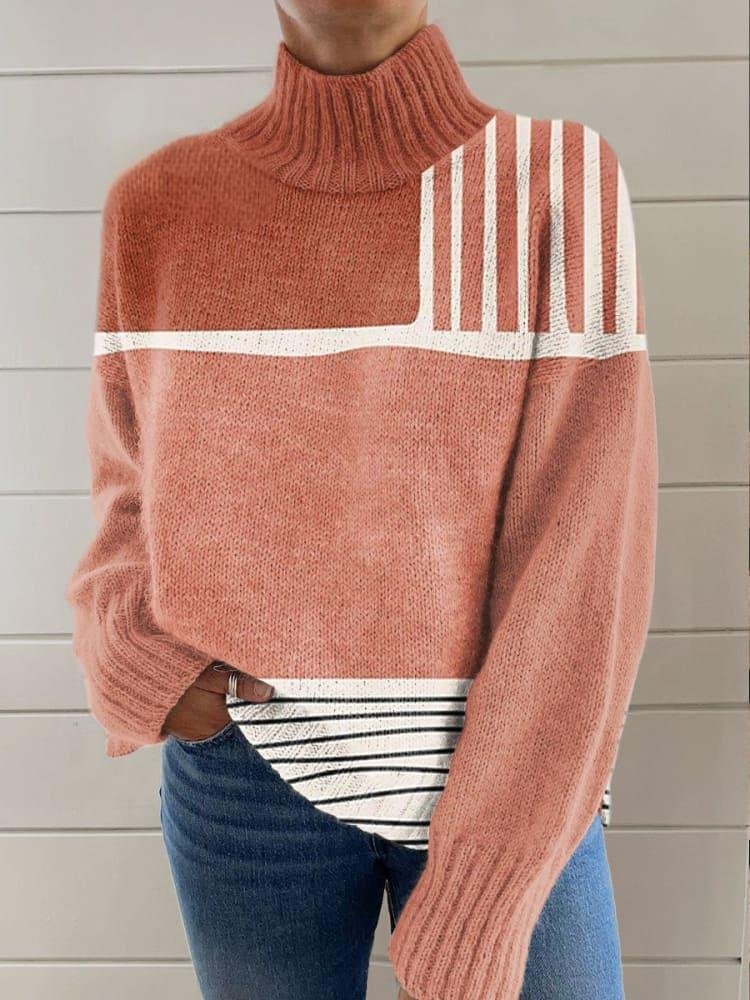 Pulls Géométrique Décontracté Printemps / Automne Micro-élasticité Manches Longues Col Roulé Fil/fil de laine Régulier Régulier pour Femmes
