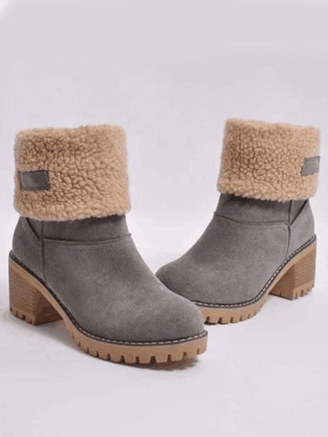 Rembourré de Coton Bottes Décontracté Plain Hiver Faire la navette Talon de Bloc Bout Rond Coton Caoutchouc à Enfiler pour Femmes