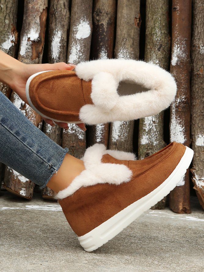 Rembourré de Coton Bottes Rétro Plain Hiver Quotidien Peluche Faux Suède Caoutchouc à Enfiler chaleur pour Femmes