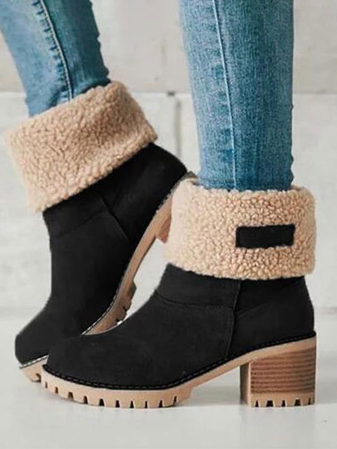 Rembourré de Coton Bottes Décontracté Plain Hiver Faire la navette Talon de Bloc Bout Rond Coton Caoutchouc à Enfiler pour Femmes